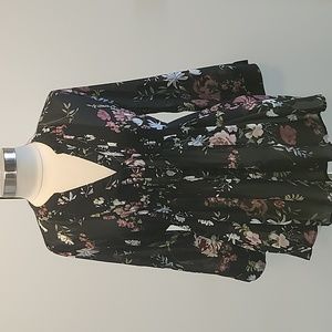 Black Sheer Floral High/Low Blouse